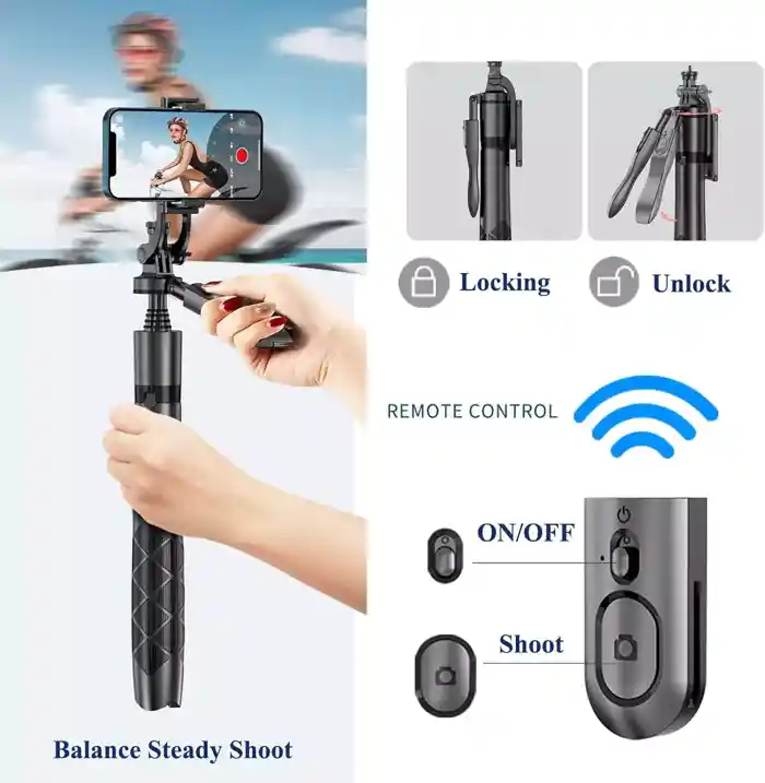 K28 selfie stick tripod selfie stick tripod (5 Foot) 360 degrees Rotation with remote